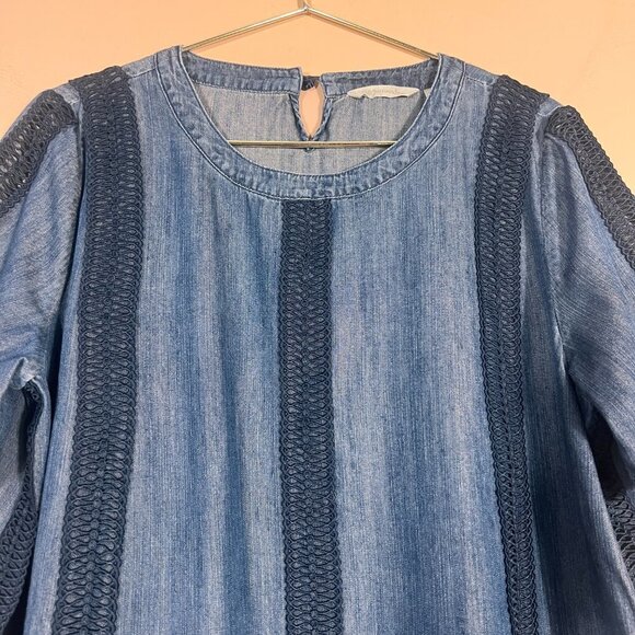 Soft Surroundings Blue Chambray Denim Embroidered Top - Picture 3 of 8